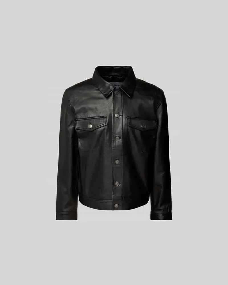 Won Hundred Regular Fit Lederjacke mit aufgesetzten Pattentaschen Black