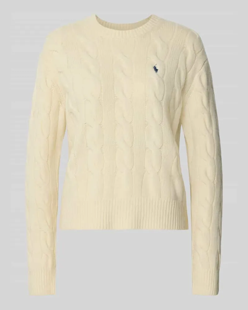 Ralph Lauren Strickpullover mit Zopfmuster und Rundhalsausschnitt Sand