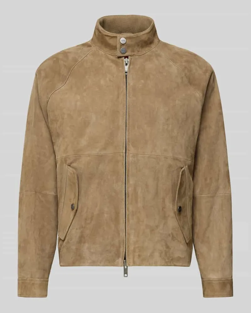 HUGO BOSS Regular Fit Lederjacke aus echtem Ziegenleder Modell 'LORIDGE Beige