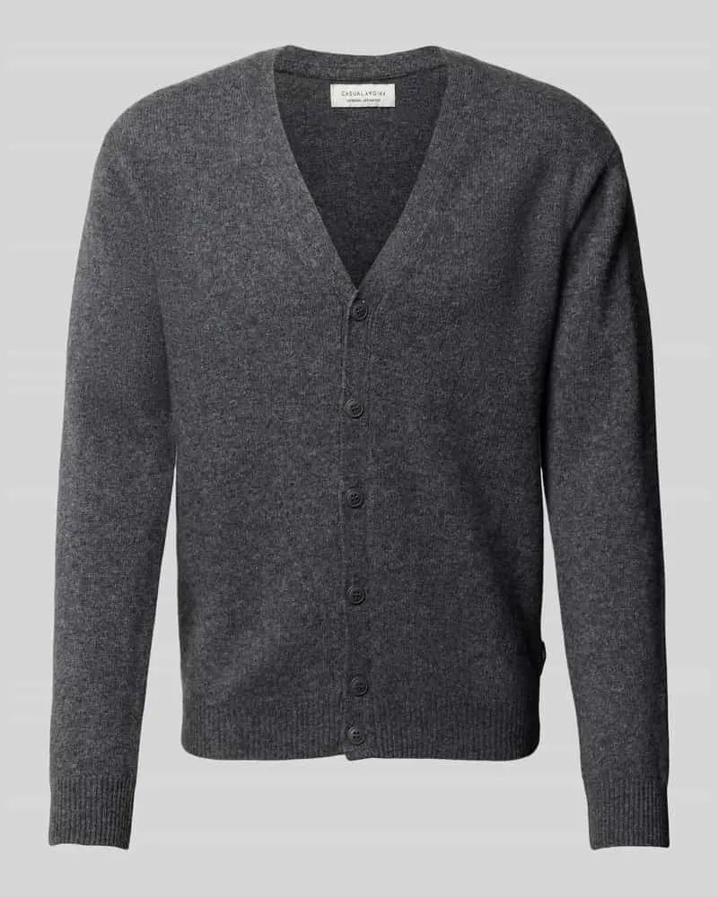 Casual Friday Strickjacke mit V-Ausschnitt Modell 'KARL Mittelgrau