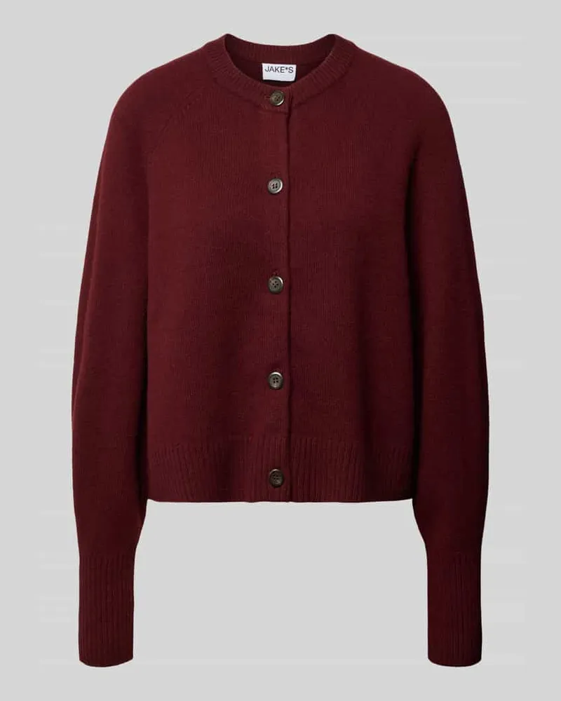 JAKE*S Strickjacke aus Wolle mit Rundhalsausschnitt Aubergine