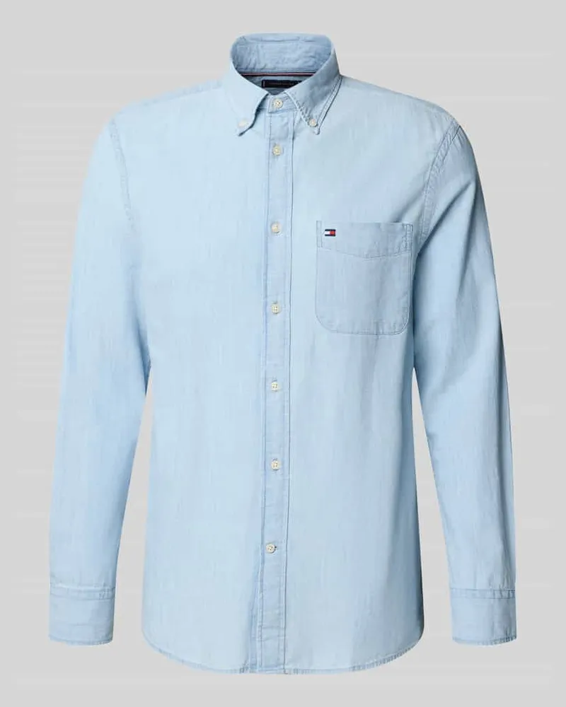 Tommy Hilfiger Regular Fit Freizeithemd aus Chambray Hellblau
