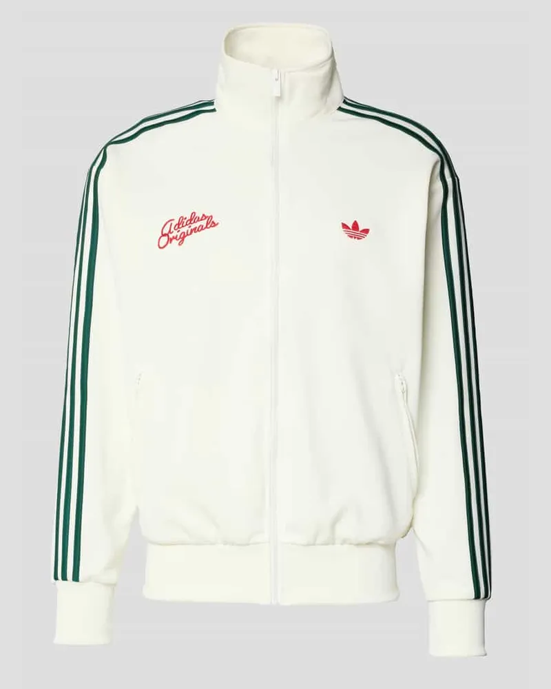 adidas Sweatjacke mit Logo-Stitching und Stehkragen Offwhite
