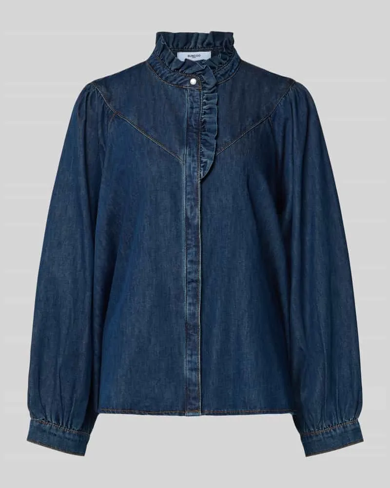 Suncoo Regular Fit Jeansbluse mit Rüschen Modell 'LIVELY Dunkelblau