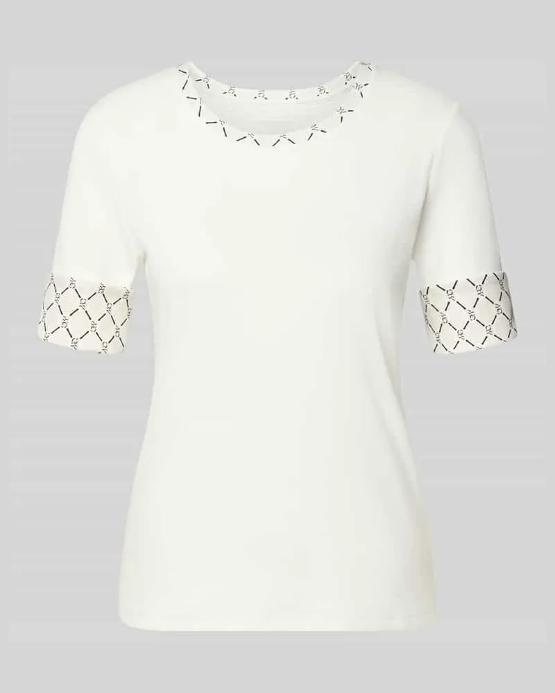 Marc Cain T-Shirt in Ripp-Optik mit Rundhalsausschnitt Offwhite