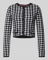 HUGO BOSS Cropped Strickjacke mit Hahnentrittmuster Modell 'Sorper Black