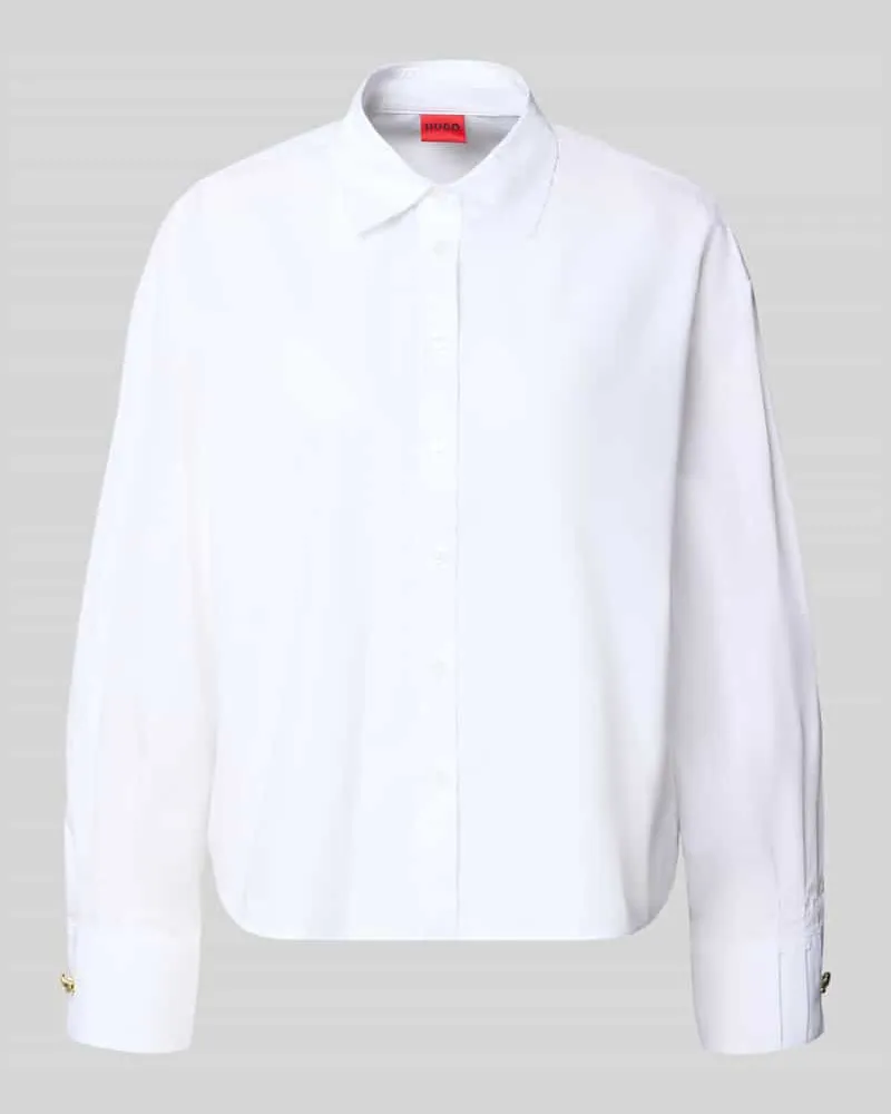HUGO BOSS Boxy Fit Hemdbluse aus reiner Baumwolle Modell 'ELMA Offwhite