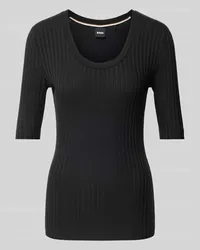 HUGO BOSS T-Shirt mit geripptem U-Boot-Ausschnitt Black