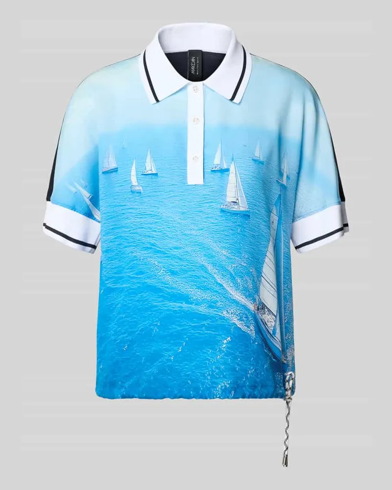 Marc Cain Regular Fit Bluse aus reinem Lyocell mit Polokragen Sky