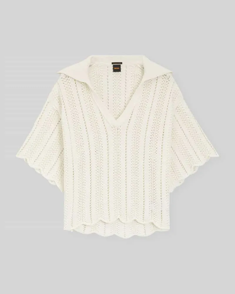 HUGO BOSS Relaxed Fit Pullover mit Strickstruktur Offwhite