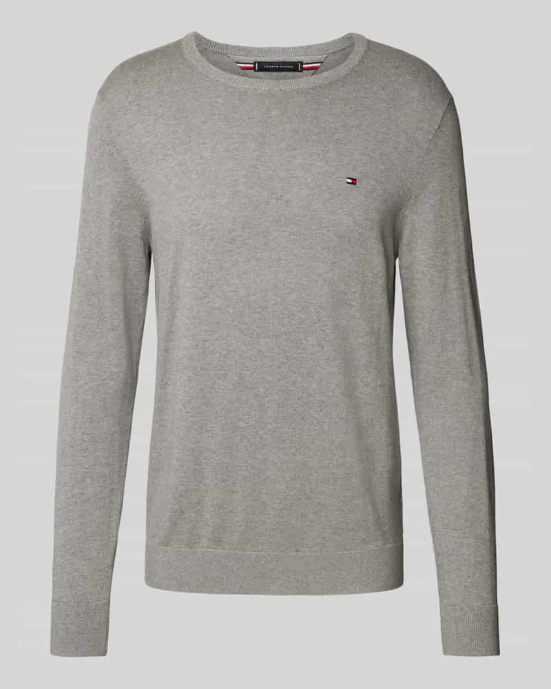 Tommy Hilfiger Strickpullover mit Logo-Stitching Silber