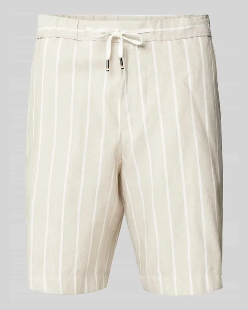 HUGO BOSS Regular Fit Leinenbermudas mit Streifenmuster Modell 'Perin Beige
