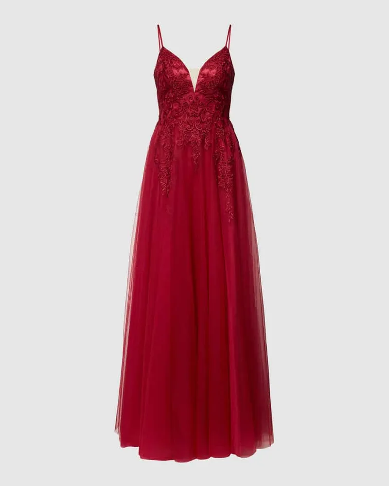 LUXUAR Abendkleid mit Ziersteinbesatz Bordeaux