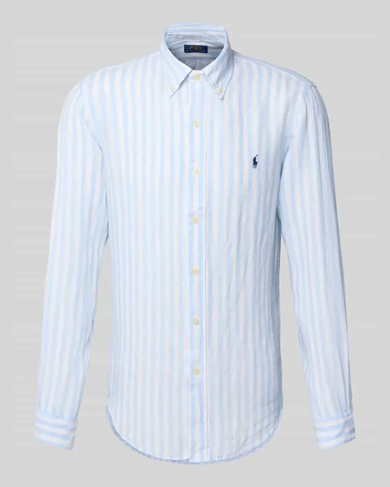 Ralph Lauren Custom Fit Leinenhemd mit Button-Down-Kragen Hellblau