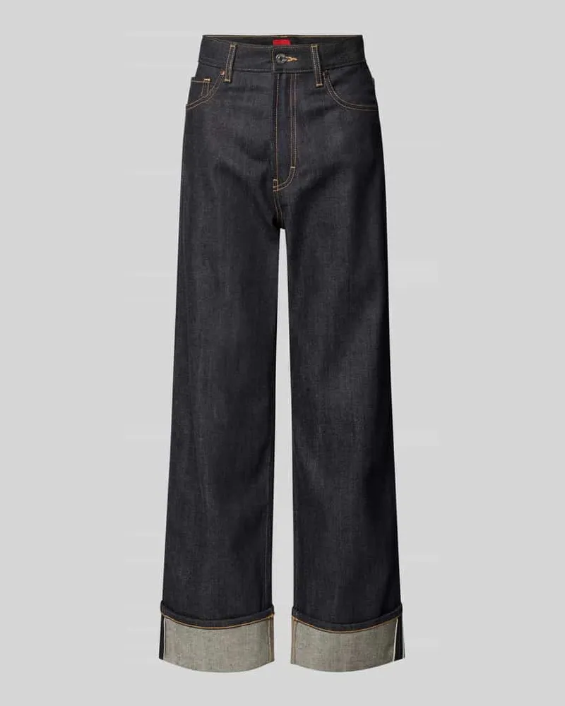 HUGO BOSS Wide Leg Jeans aus Baumwoll-Mix Modell 'GEABENA Dunkelblau