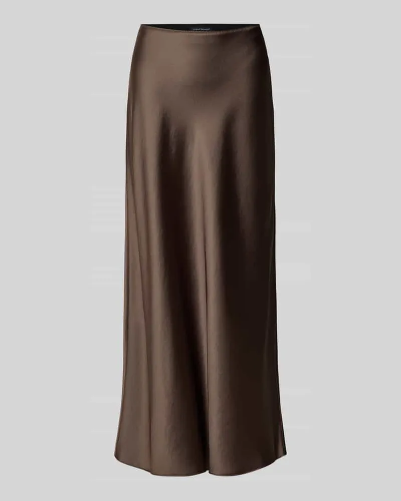 Luisa Cerano Maxirock aus Satin mit elastischem Bund Mittelbraun