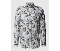 Slim Fit Leinenhemd mit floralem Allover-Print Modell 'Hugh