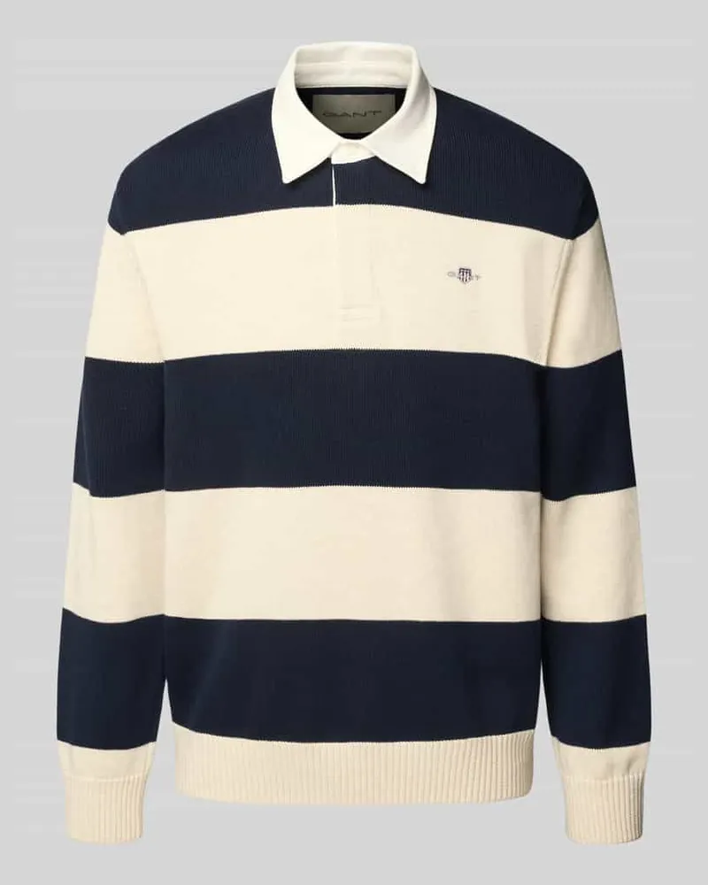 Gant Strickpullover mit Polokragen und Label-Stitching Dunkelblau