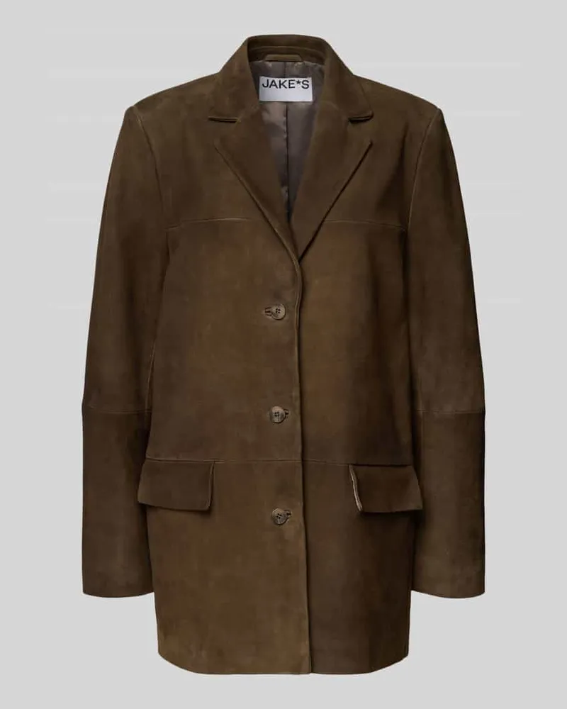 JAKE*S Lederjacke mit Reverskragen und Pattentaschen Dunkelbraun