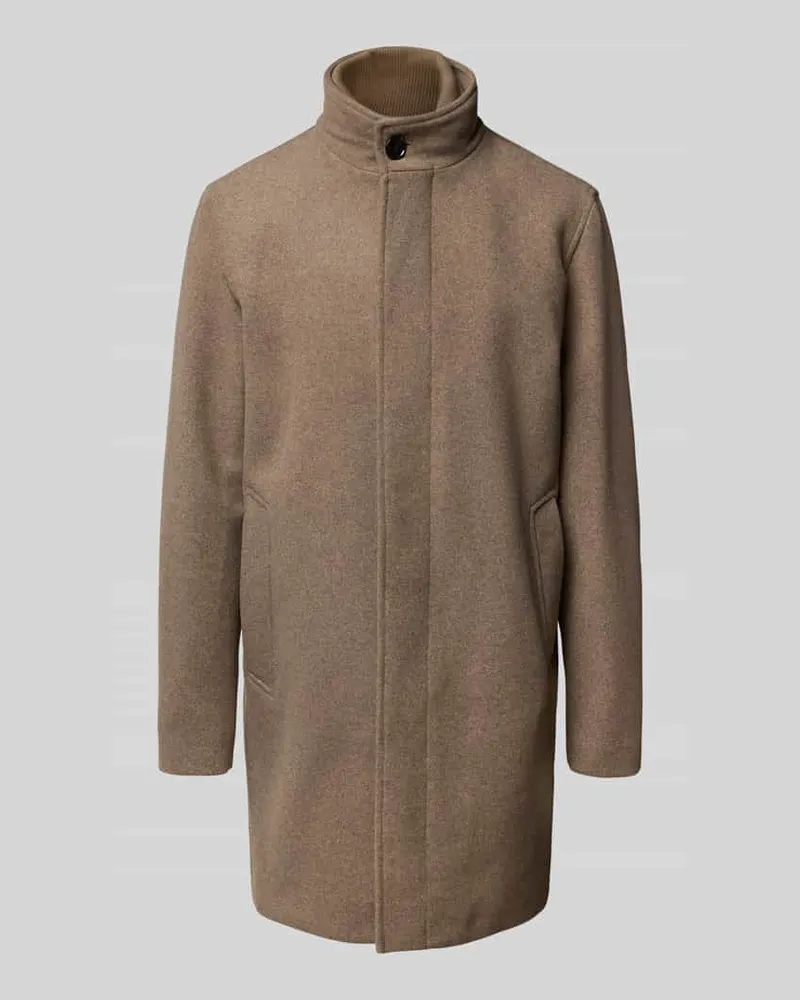 Jack & Jones Mantel aus Woll-Mix mit Stehkragen und Eingrifftaschen Taupe