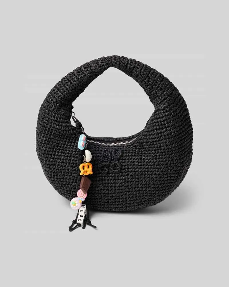 HUGO BOSS Henkeltasche aus Strohgeflecht Modell 'ZEYA Black