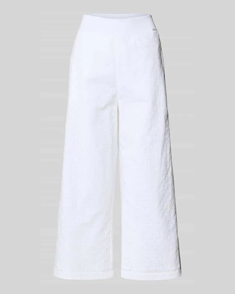 Marc Cain Wide Leg Stoffhose mit Lochstickerei Weiss