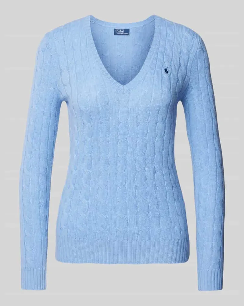 Ralph Lauren Strickpullover aus Wolle-Kaschmir-Mix mit Zopfmuster Blau