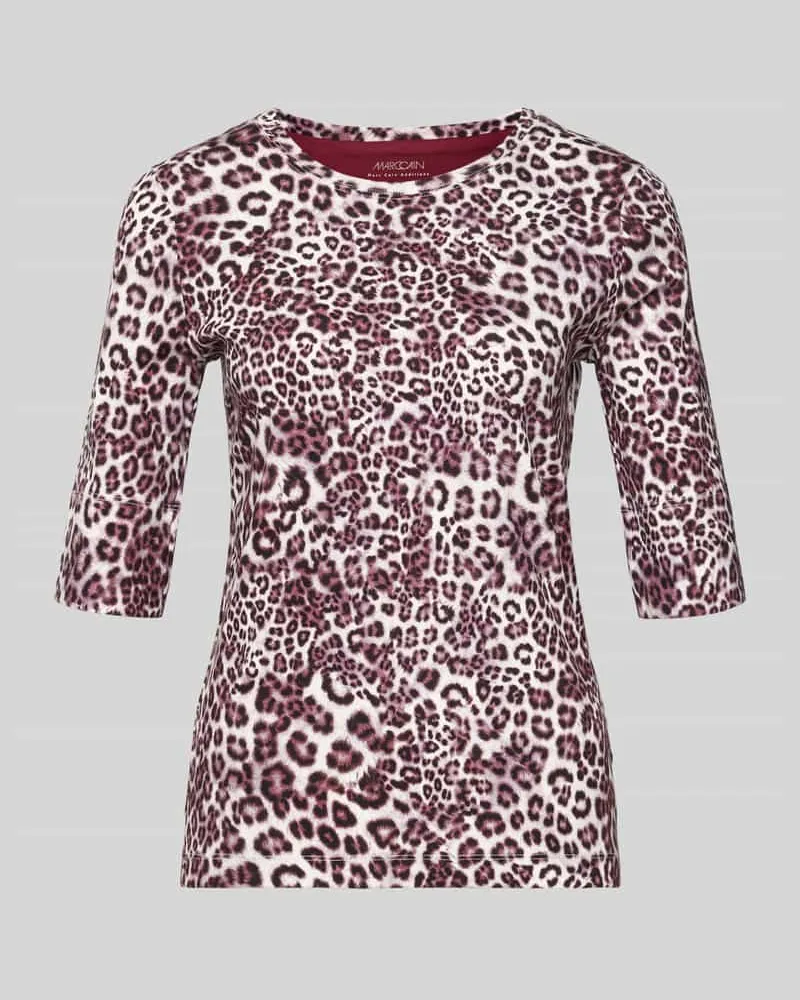 Marc Cain Slim Fit T-Shirt mit Allover-Animal-Print Sand