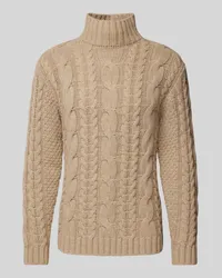 Profuomo Rollkragenpullover mit Zopfmuster Beige