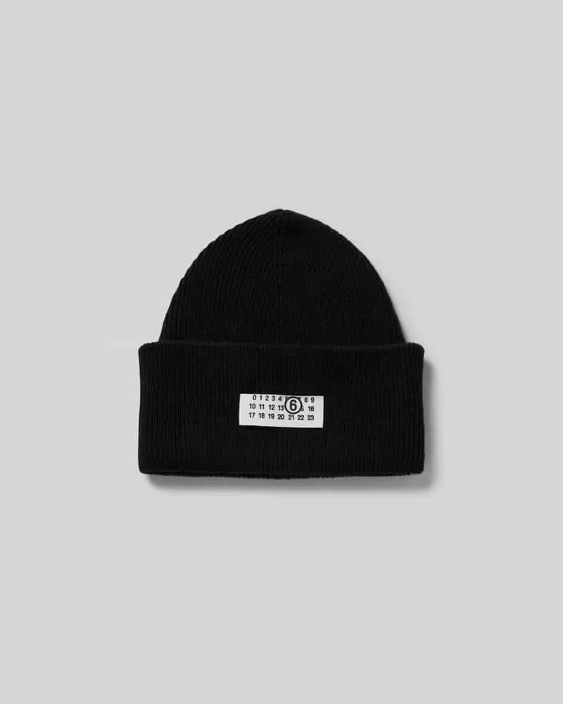 Maison Margiela Beanie aus Woll-Mix mit Logo-Patch Black