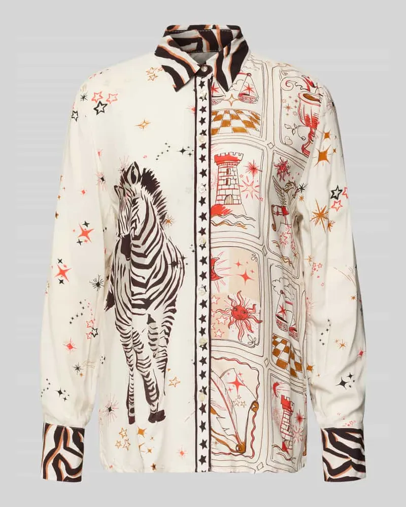 Emily van den Bergh Regular Fit Hemdbluse aus reiner Viskose mit Animal-Print Beige