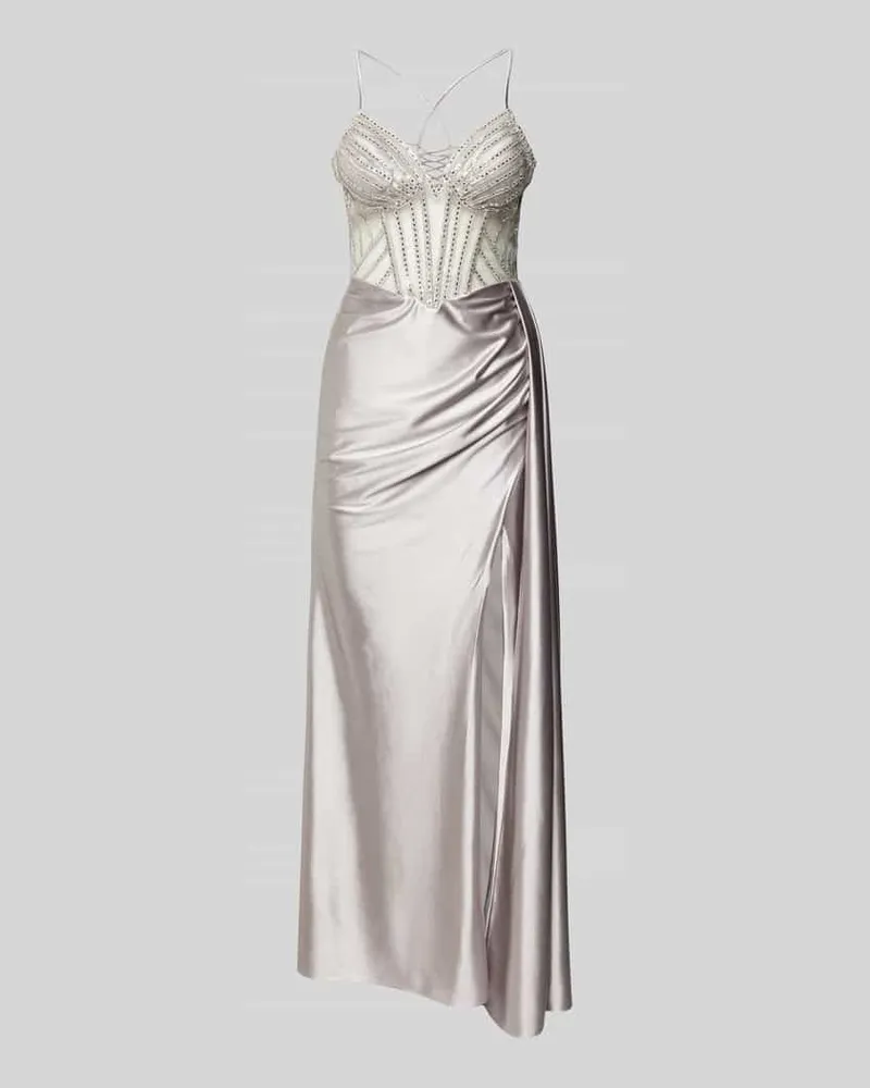 LUXUAR Abendkleid mit Strasssteinbesatz Silber
