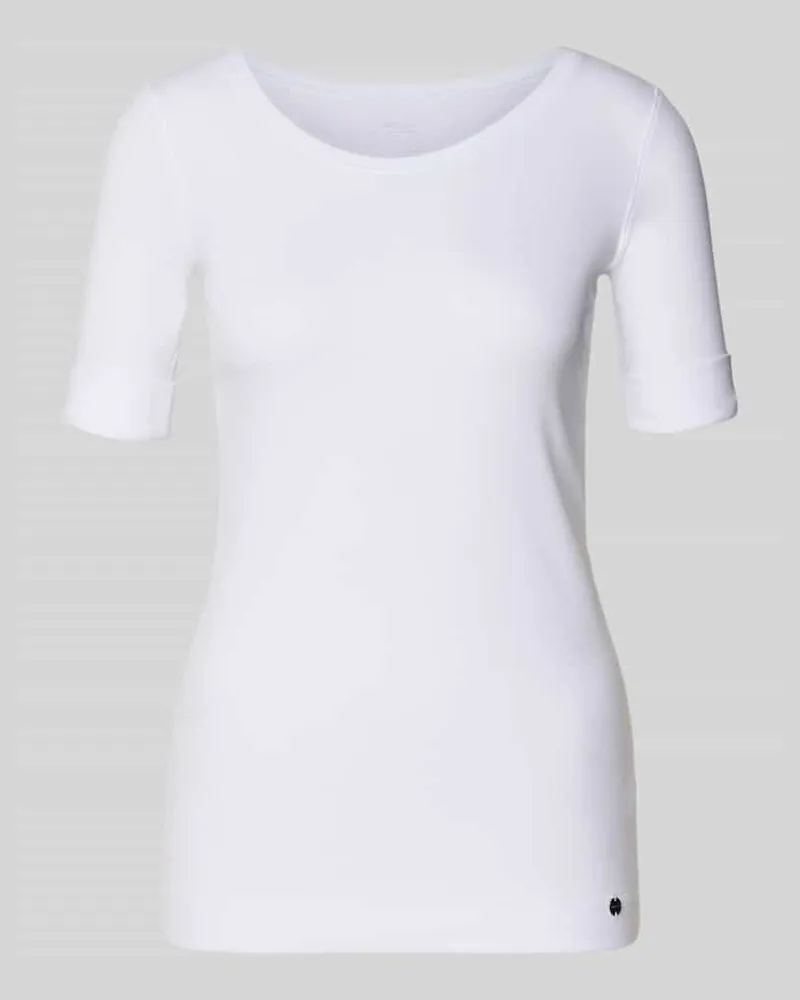 Marc Cain T-Shirt mit Ärmelaufschlag und Rundhalsausschnitt Weiss