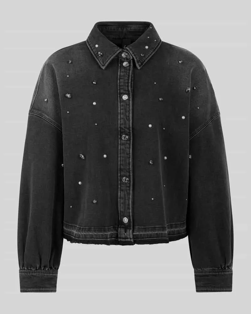Marc Cain Jeansjacke mit Perlen und Strasssteinen Black
