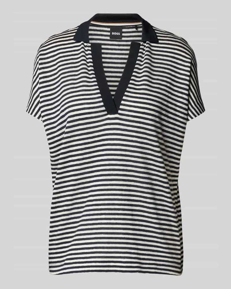 HUGO BOSS Loose Fit T-Shirt aus Leinen-Lyocell-Mix Modell 'ENELINA Marine