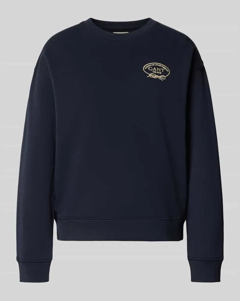 Gant Sweatshirt mit Label-Stitching und Rundhalsausschnitt Marine