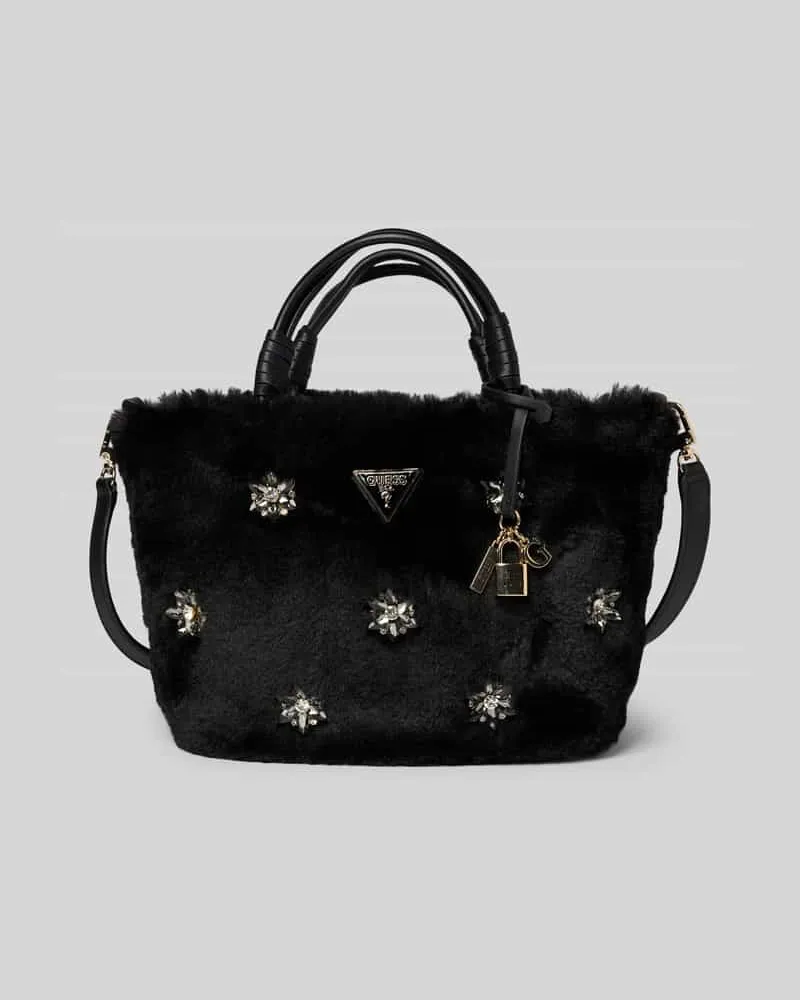 Guess Handtasche aus Kunstfell mit Ziersteinbesatz Modell 'SHAIDA Black