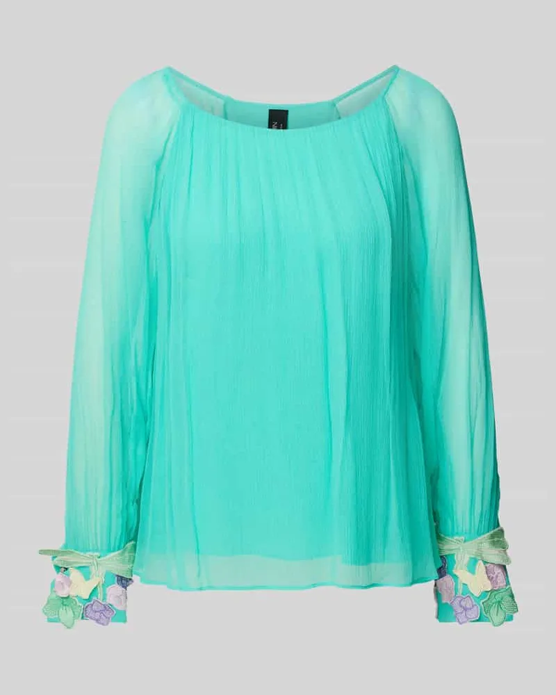Marc Cain Regular Fit Bluse mit floralen Applikationen Gruen