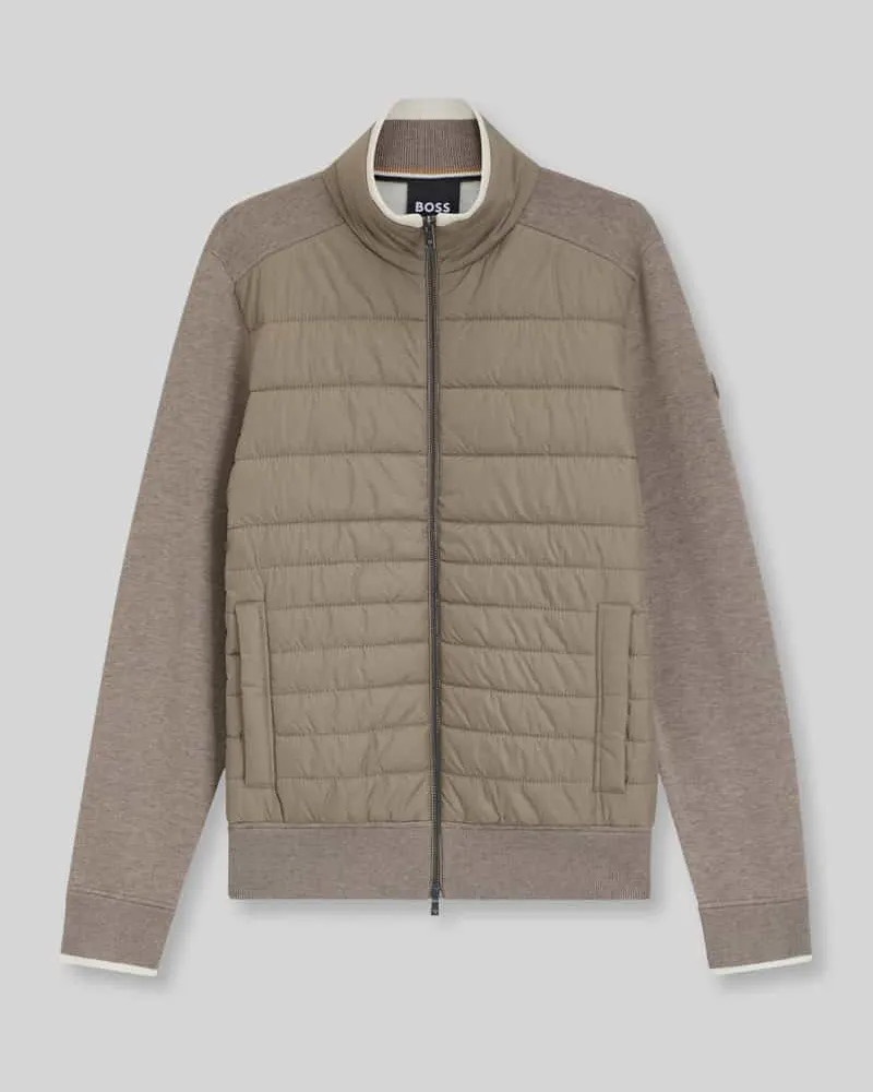 HUGO BOSS Regular Fit Strickjacke aus Baumwoll-Schurwoll-Mix Modell 'H-Facente Taupe