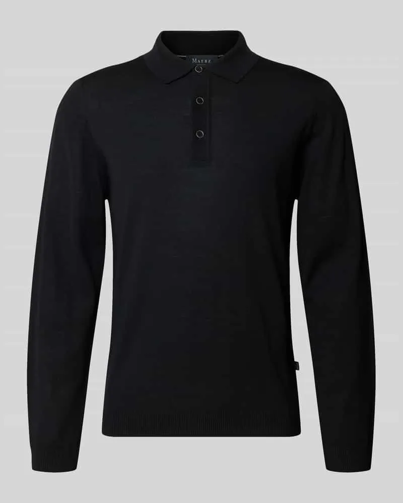 Maerz Regular Fit Strickpullover aus reiner Schurwolle mit Polokragen Black