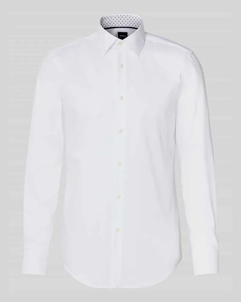 HUGO BOSS Slim Fit Businesshemd aus reiner Baumwolle Modell 'HANK Weiss