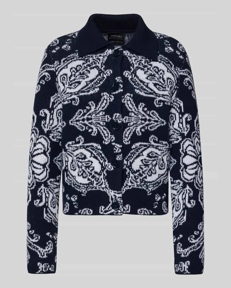 Marc Cain Cardigan aus Schurwoll-Kaschmir-Mix mit Umlegekragen Marine