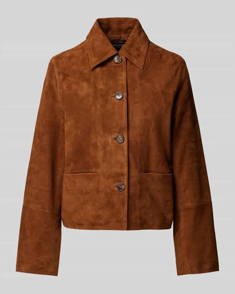 Zadig & Voltaire Jacke in Leder-Optik mit Eingrifftaschen Modell 'LESSA Cognac