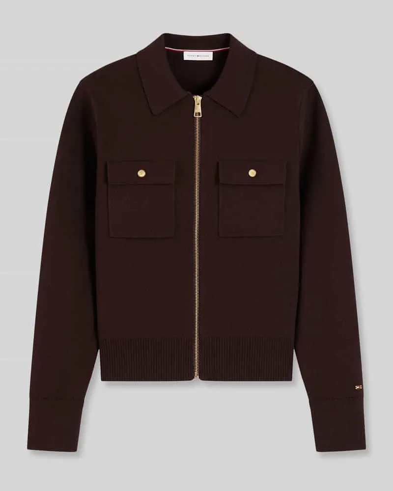 Tommy Hilfiger Strickjacke mit Brusttaschen Dunkelbraun