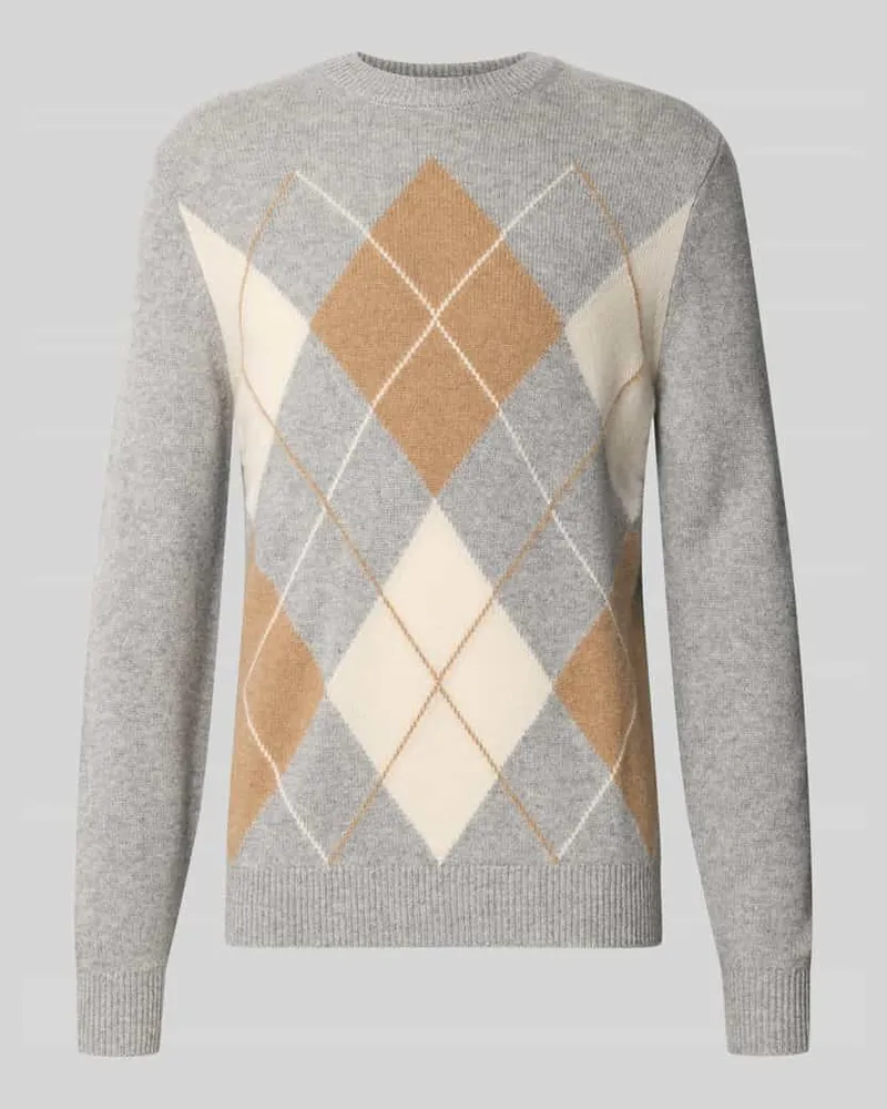 Christian Berg Slim Fit Pullover aus reinem Kaschmir in Strick-Optik Mittelgrau