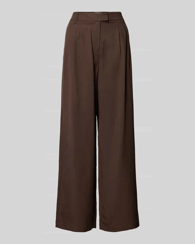 COMMA Wide Fit Leinenhose mit elastischem Bund Dunkelbraun