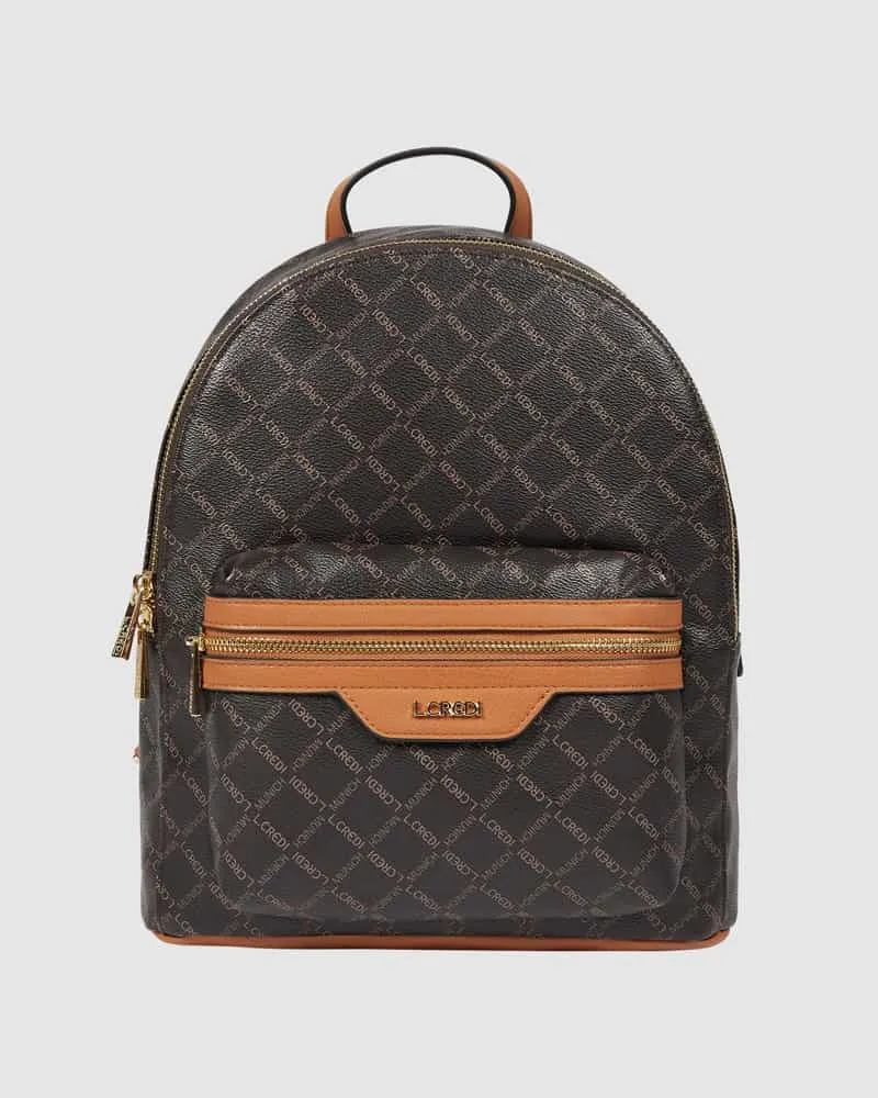 L.CREDI Rucksack mit Logo-Muster Mittelbraun