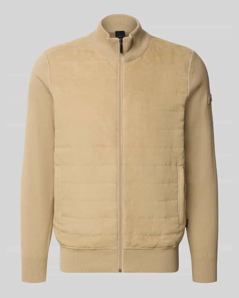 Bugatti Strickjacke mit Stehkragen und Steppnähten Ecru