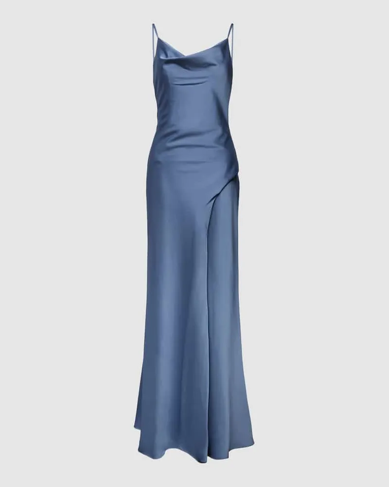Mascara Maxikleid aus Satin mit Wasserfall-Ausschnitt Rauchblau