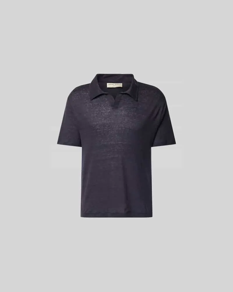 Officine Generale Regular Fit Poloshirt aus reinen Leinen Marine